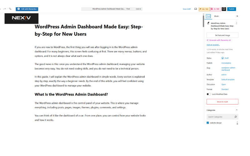 WordPress admin settings